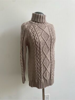 Cozy Cable Knit Turtleneck Sweater - Taupe